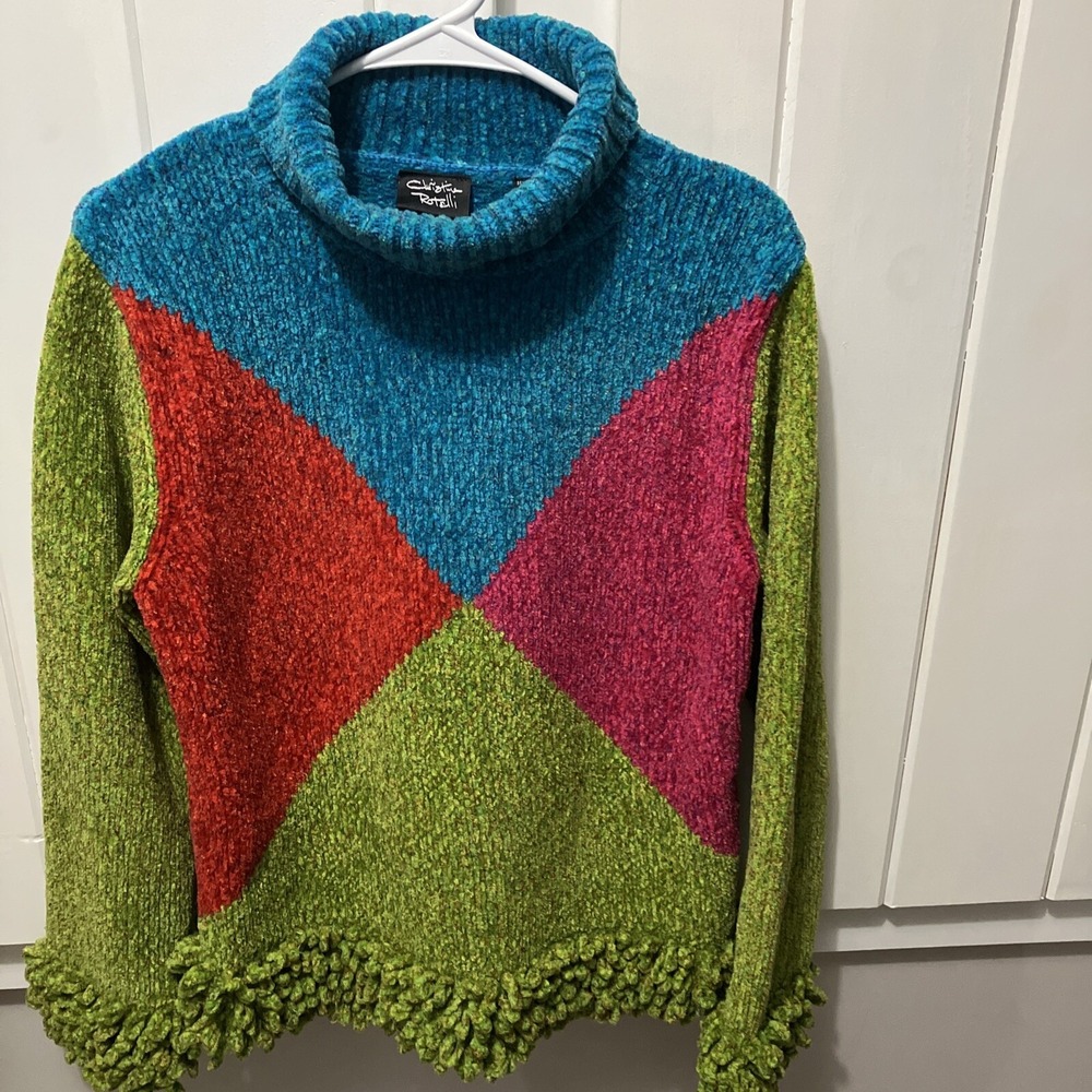 Christine Rotelli Vintage Sweater M Hippy Chic Abstract Pattern